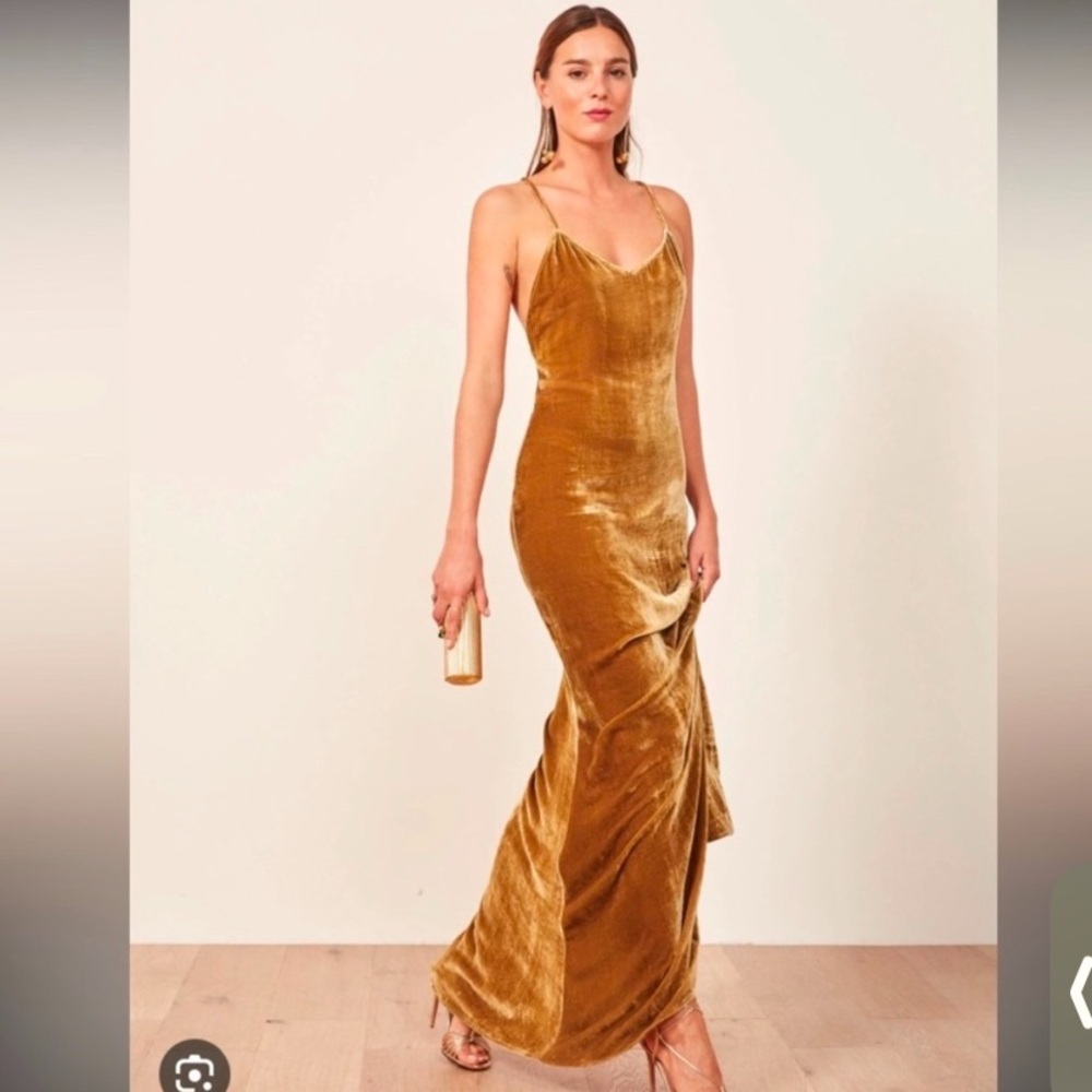 Reformation remini gold velvet maxi dress